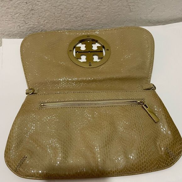 TORY BURCH Solid Tan Leather Clutch Bag Purse - Picture 8 of 14